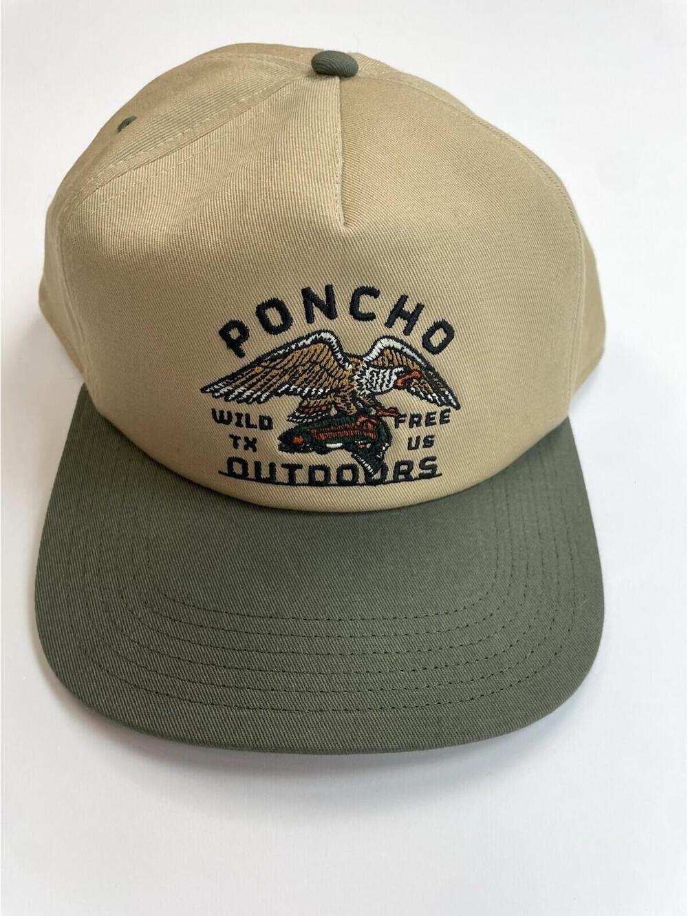 PONCHO OUTDOORS Eagle and Trout Snapback Hat NWOT Tan Sage Green Trucker Cap